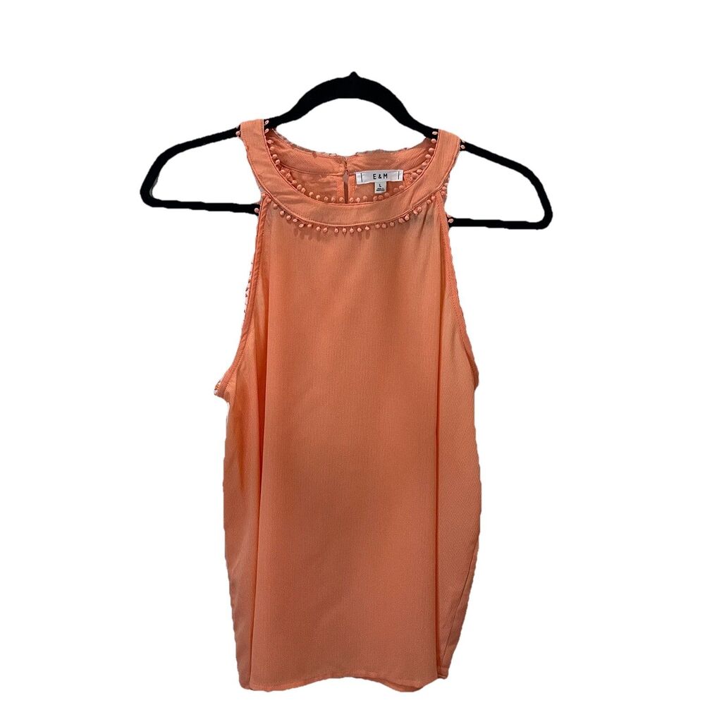 E&M Peach Pink Orange Sleeveless Keyhole Tank Top Blouse Womens Size L